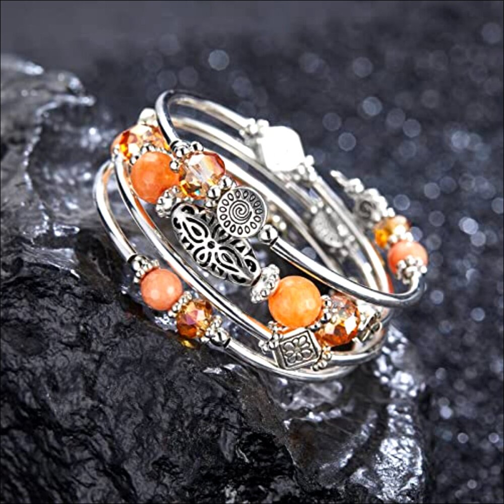 Silver Stackable Beaded Wrap Bracelet Layered Fas… - image 3